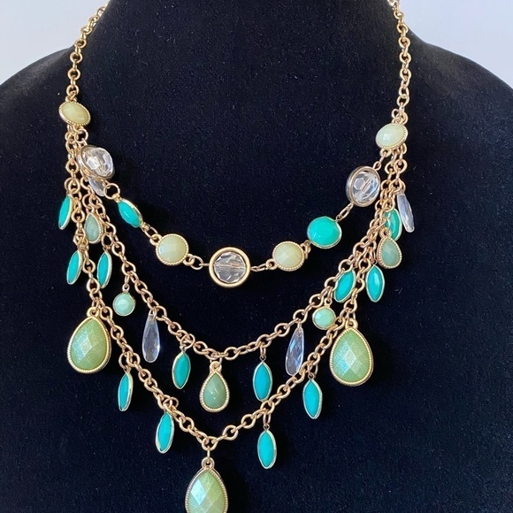 Necklace Multiple Strands Acrylic Dangles Green & Gold Tone fashion 18”+3” - Picture 7 of 11